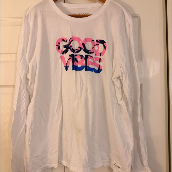 Life Is Good Tops - Life Is Good “Good Vibes” White Women's Long Sleeve Shirt